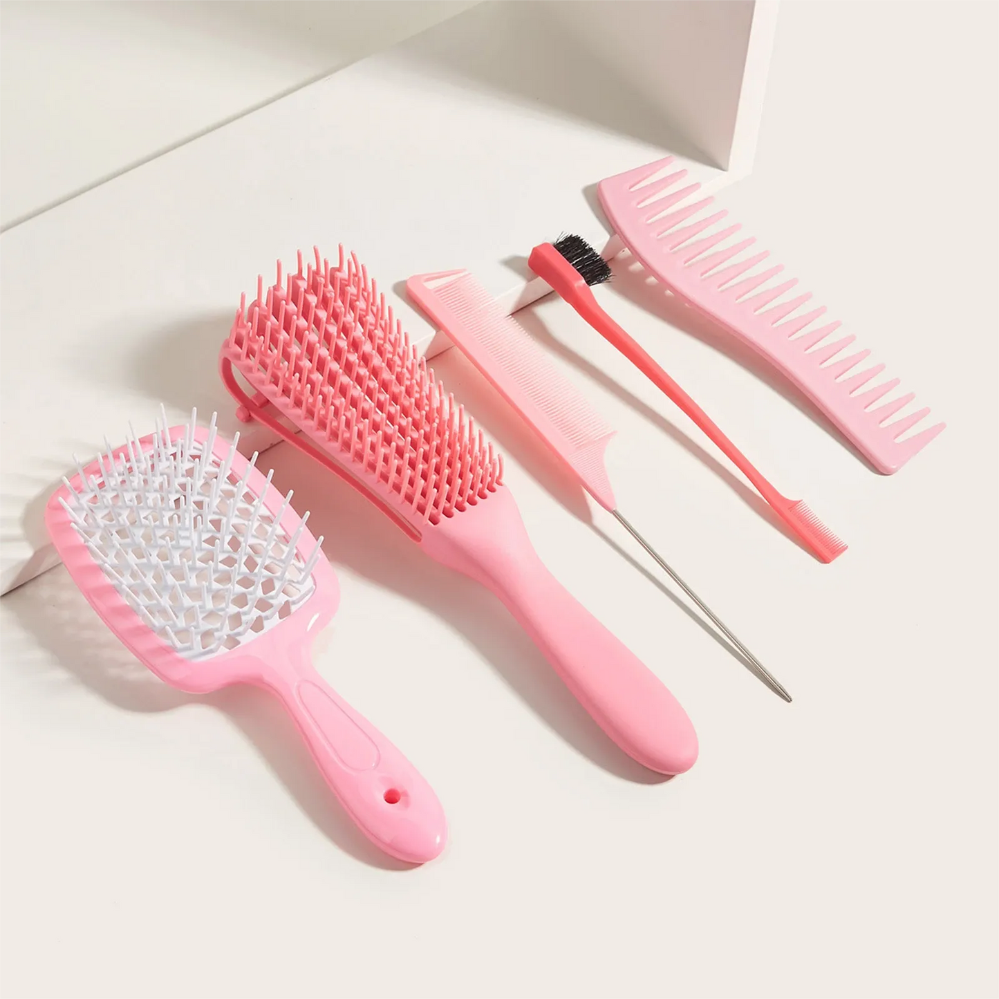 5 pcs/Set Detangling Brush Set Faster n Easier Detangle Wet or Dry Hair with No Pain.Hair Comb Dual Edge Brush Styling Comb for Curly/Straight/Wet/Dry/Long/Short Hair.