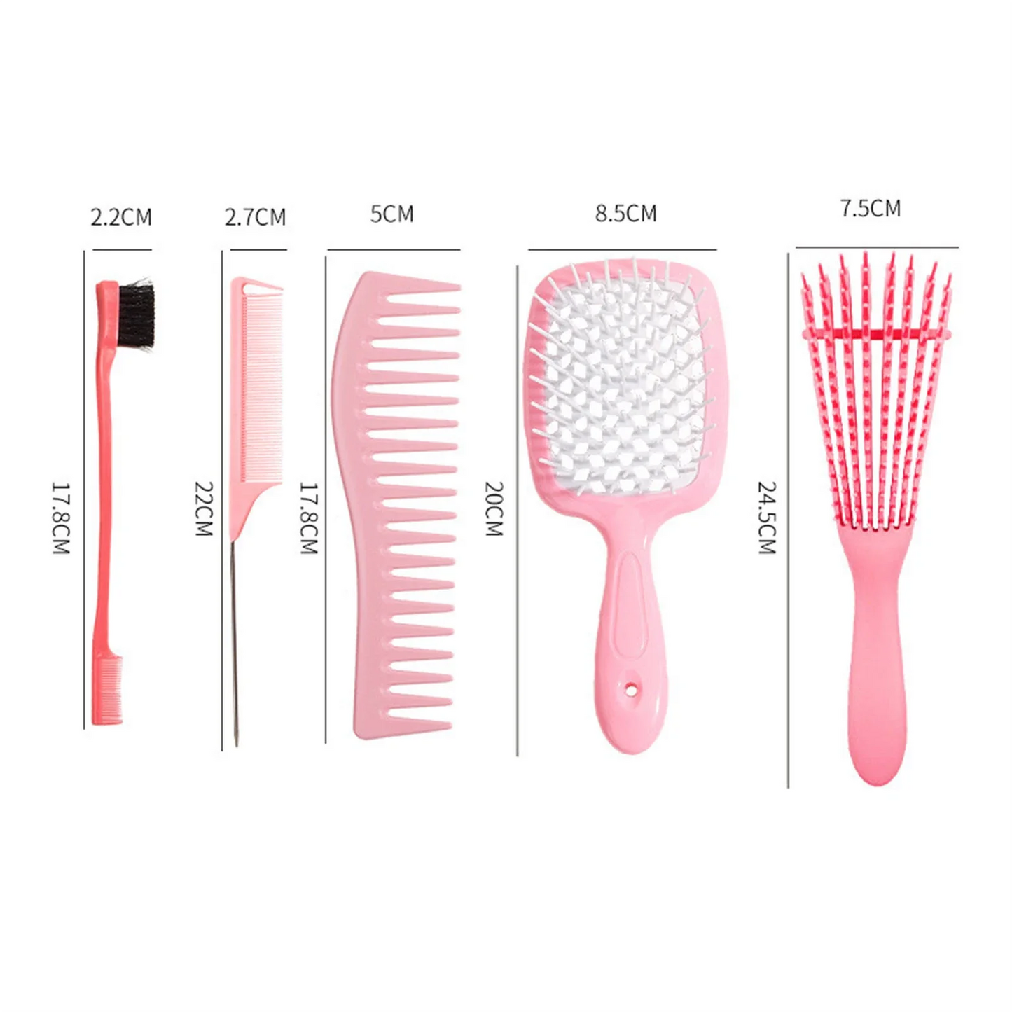 5 pcs/Set Detangling Brush Set Faster n Easier Detangle Wet or Dry Hair with No Pain.Hair Comb Dual Edge Brush Styling Comb for Curly/Straight/Wet/Dry/Long/Short Hair.