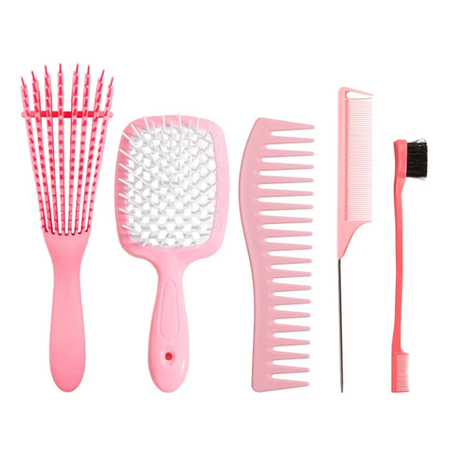 5 pcs/Set Detangling Brush Set Faster n Easier Detangle Wet or Dry Hair with No Pain.Hair Comb Dual Edge Brush Styling Comb for Curly/Straight/Wet/Dry/Long/Short Hair.